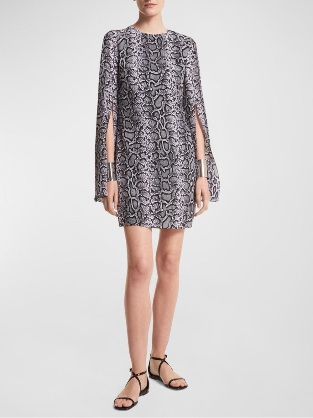 Michael Kors Collection New Cape Sleeve Snake Print Silk Dress Size 4 $2,190.00